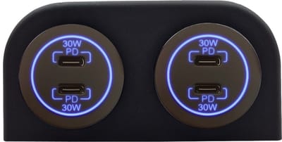 ProRide 12-24V USB C Autolader 2 Poorten Opbouw - 30W+30W - Tweevoudig Paneel - Blauw - 2 Stuks