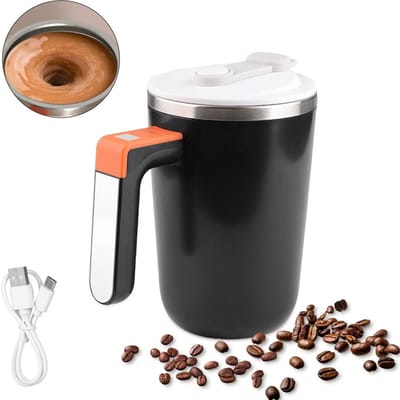 300ml zelfroerende mok temperatuurverwarmende magnetische koffiemengbeker met deksel oplaadbaar 304 UT-51 zwart