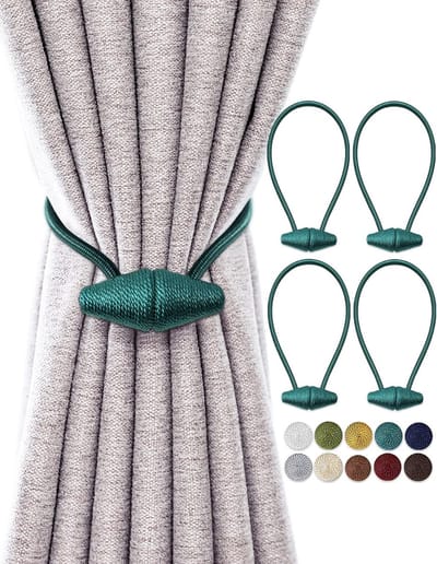 Magnetische Gordijnkoorden met Verbeterde Grotere Magneet , Set van 4 Gordijnklemmen van 40 cm voor Binnen- en Buitengordijnen - Teal Groen