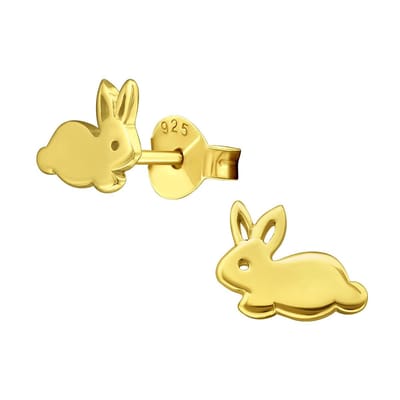 Princess Oorbellen Rabbit Gold - 925 Zilver Verguld - Konijn / Dier - 8x6mm