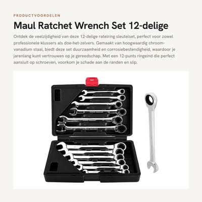 Dailygoods- Steeksleutelset 12-delig - Chrome Vanadium - 72 Tanden - Flexibel - Duurzaam - Schokbestendig - Ringsleutelset