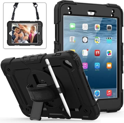 Dasaja case / hoes geschikt voor iPad mini 4 / 5 met screenprotector, handriem en schouderriem voor Horeca en Bouw
