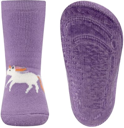 Antislipsokken Ewers Kindermaat - Lila met Eenhoorn Wit & Regenboog Kleuren - Siliconenzool-