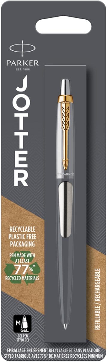Parker Jotter Gel pen | Roestvrij staal met goud detail | Medium punt zwarte inkt (0,7 mm)
