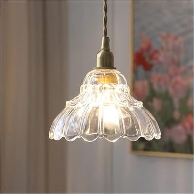 Transparante bloemvormige glazen hanglamp – minimalistisch LED-design – geschikt voor E14-lampen – perfect voor keuken, eetkamer, woonkamer, slaapkamer en gang – stijlvolle woondecoratie (excl. lampen)