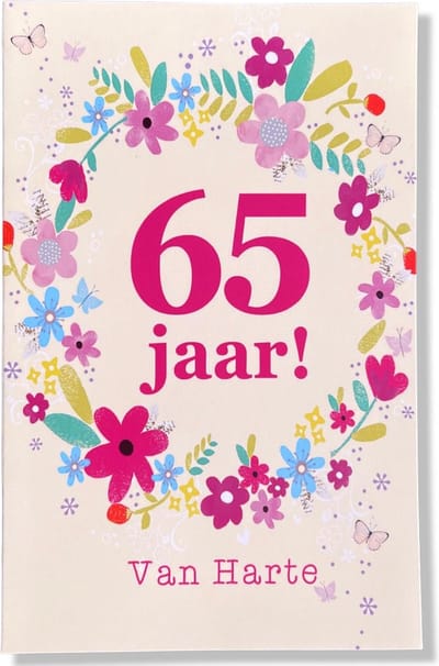 Hoera 65 Jaar! Luxe verjaardagskaart - 12x17cm - Gevouwen Wenskaart inclusief envelop - Leeftijdkaart
