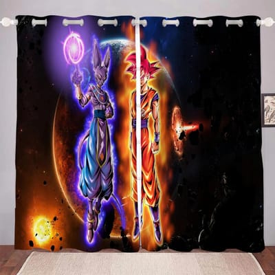 Dragon Ball Cartoon Gordijn Print Jongens Cadeaus Slaapkamer Polyester Verduisterend Woonkamer Raam Verduisteringsscherm Scheidingswand Huisdecoratie 100x140cm&Grommet Top blue