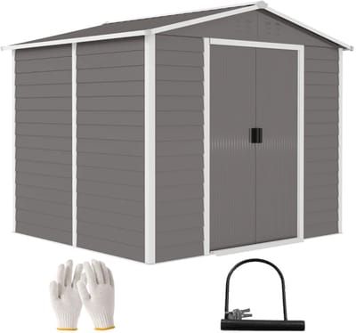 Tuinschuur - 240 x 206 x 198 cm - Tuinhuisje met Afsluitbare Deur - Gegalvaniseerd Staal - Weerbestendig - Gereedschapsschuur - Opslagruimte Tuin - Tuingereedschap Bewaren - Buitenschuren - Tuinhuis - Lichtgrijs