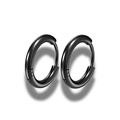 Oorringen - steel - staal - kleur zwart - binnenmaat 12 mm - buitenmaat 16 mm - klapsluiting - hypoallergeen