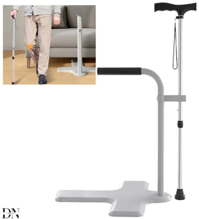 Deniva - Sta op hulp ouderen - Verstelbare wandelstok met armleuning - Antislip sta-op standaard - Mobiliteitshulp - Grijs