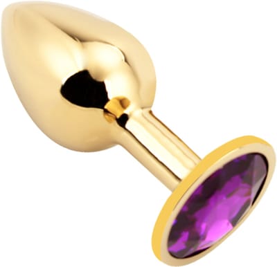 PLGZ - Rosebud Metalen Buttplug - Goud - Paarse Siersteen - Maat L
