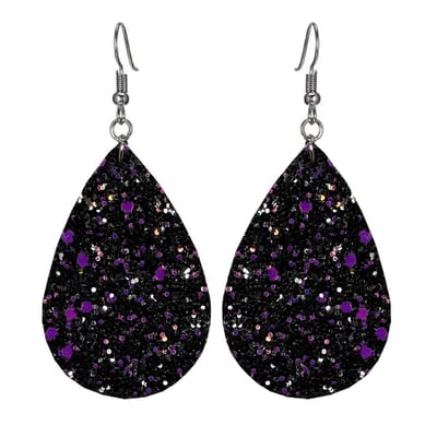 Fako Bijoux® - Oorbellen - Druppel - Glitter - Kunstleer - Zwart