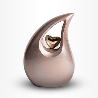 Teardrop Urn Middel 2 liter Copper Mist Silver met Goudkleurig Hart - Urn voor Menselijke As - Crematie Urn voor As Volwassenen - Dieren Urn voor As Crematie - Urn Hond - Urn Kat