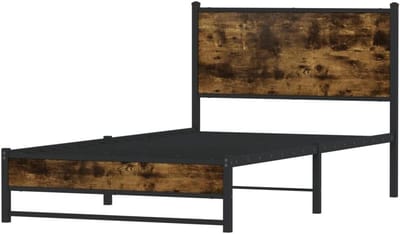 vidaXL Bedframe met hoofdbord metaal gerookt eikenkleurig 107x203 cm, eenpersoonsbed, slaapkamer meubel, ledikant, bed, bedombouw, metalen bedframe