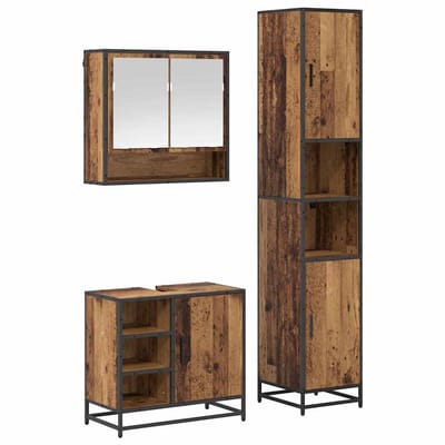 vidaXL - Badkamermeubel - Set - met - plank - 3 - pcs - Oud - Hout - Bewerkt - hout