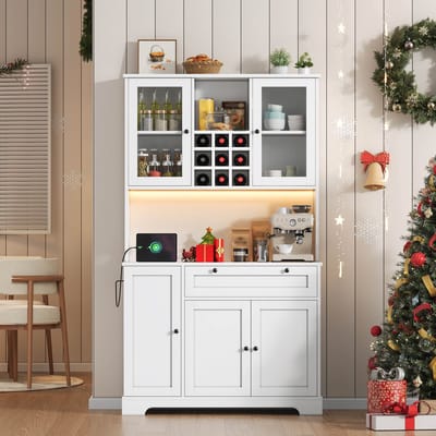 MODFU - Keukenkast - Met Verstelbare Legplanken En Ledverlichting - Met Stopcontact En Usb-Aansluitingen - MDF - Wit - 180 X 105 X 40 Cm