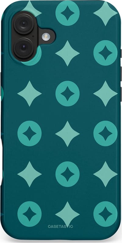 Casetastic hoesje geschikt voor Apple iPhone 16 Plus - MagSafe - Dubbellaagse bescherming - Retro sterren - Fashion Case - Petrol