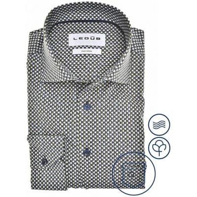 Ledub modern fit overhemd - popeline - donkerblauw dessin - Strijkvriendelijk - Boordmaat: 42