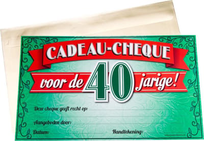 Cadeau Kaart - Cadeau Cheque - voor de 40 jarige - verjaardag - gouden evenlop