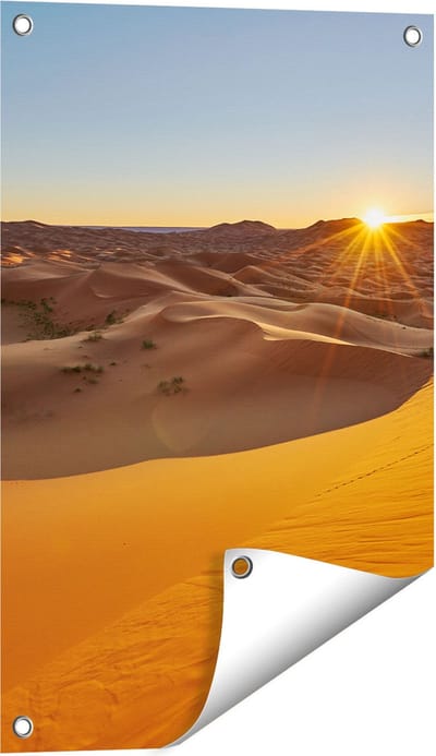 Gards Tuinposter Woestijn in de Sahara met een Opkomende Zon - 40x60 cm - Tuindoek - Tuindecoratie - Wanddecoratie buiten - Tuinschilderij