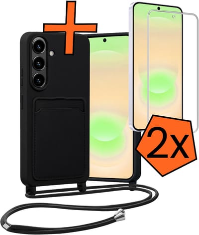 Hoesje Geschikt voor Samsung A37 Hoes Met Telefoonketting Met 2x Screenprotector - Backcover Geschikt voor Samsung Galaxy A37 Case Met Koord - Zwart