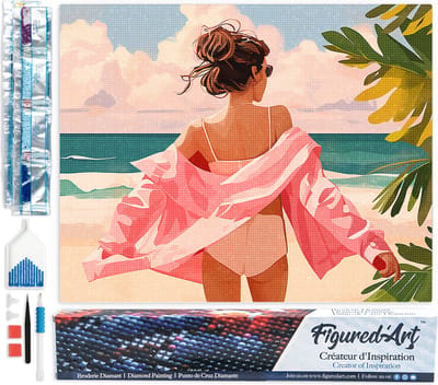 Figured'Art Diamond Painting set Volwassenen 40x50 cm Geniet van het strand - 5D DIY Art full drill vierkante diamant - Opgerold canvas