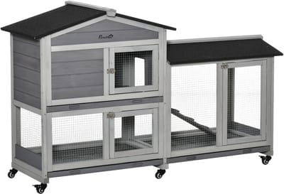 PawHut - Klein Dierenhok - met Wielen Dubbeldek - Konijnenhok - Grijs