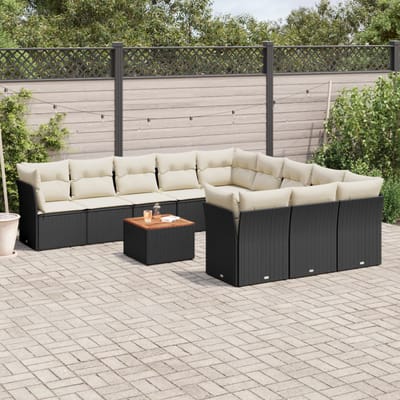 vidaXL - 12-delige - Loungeset - met - kussens - poly - rattan - zwart