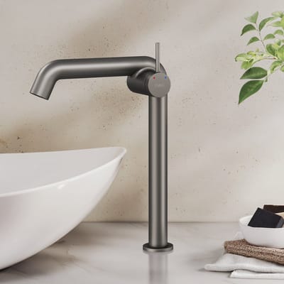 EMKE Wastafelkraan - Waterbesparend Mengkraan - Incl. Aansluitingen - Hoge Uitloop 26cm - Antraciet