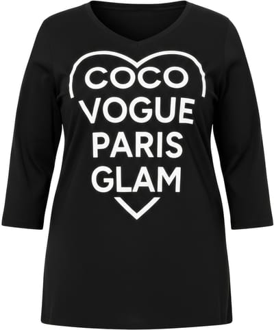 MIAMODA - Dames - T-shirt A-lijn Coco-hartmotief 3/4-mouw - Zwart - Maat 42