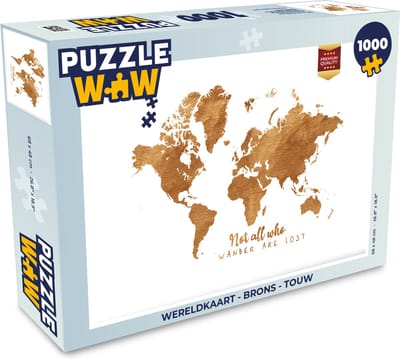 Puzzel Wereldkaart - Brons - Touw - Legpuzzel - Puzzel 1000 stukjes volwassenen