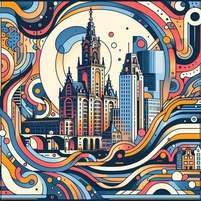 Abstract rotterdam schilderij | De magische mystiek van moderne architectuur in dynamisch Rotterdam | Kunst - 30x30 centimeter op Canvas | Foto op Canvas