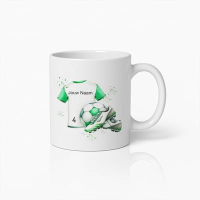Gepersonaliseerde Voetbal Mok met Naam en Nummer – Uniek Cadeau voor Fans