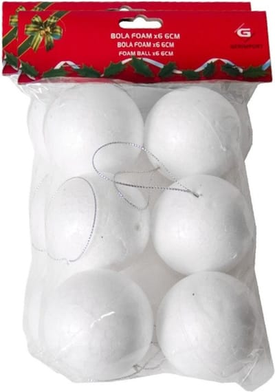 Gerimport Piepschuim ballen/bollen - 12x stuks - D6 cm - met lusjes - DIY hobby/decoratie balletjes