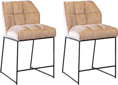 Bronx71® Velvet barkruk Janna taupe 70 cm - barkrukken set van 2 - barstoel