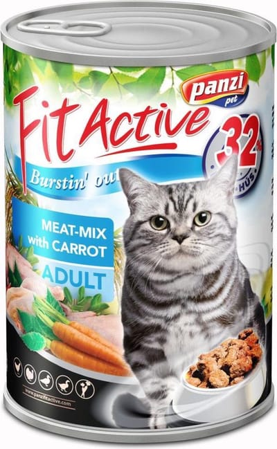 Fit Active Meatmix - Kattenvoer - Blikvoer - Natvoer kat - Adult - Kip, kalkoen, eend & gans smaak - 10 x 415g