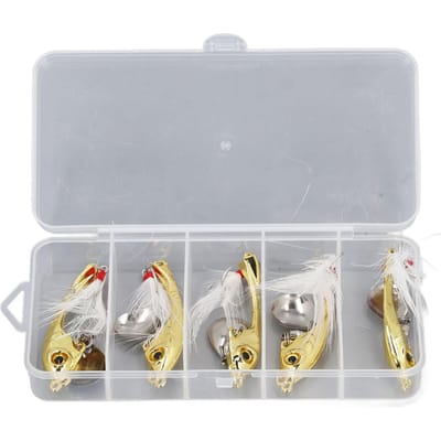 5pcs Leurre de Pêche VIB Métal Professionnel Paillettes Rotatives Leurre Appât Ensemble de Leurres de Pêche avec Plumes white
