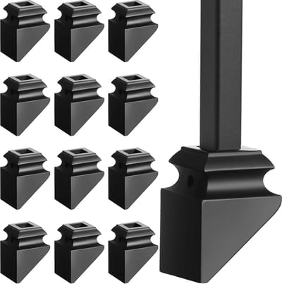 Balusterschoenen Set - Trapleuning Ondersteuning - Trap Beveiligen - Vierkante Vorm - 12 Stuks - Zwart