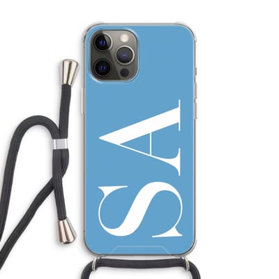 Gepersonaliseerd - Case Company® - Hoesje met koord geschikt voor iPhone 12 Pro hoesje met Koord - Monogram N°2 - Telefoonhoesje met Zwart Koord - Extra Bescherming aan alle Kanten en Over de Schermrand