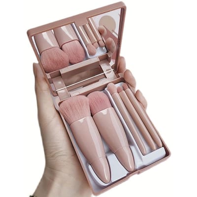 5 Make-up kwastenset Spiegeldoos Draagbare doos met spiegel Multifunctionele losse kwast Blush kwast Beauty Tool brown