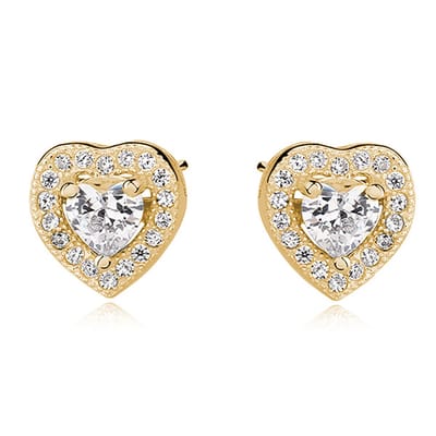 Joy|S - Zilveren hartje oorbellen - 8 mm - zirkonia - elegance - gold plated