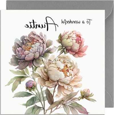 Verjaardagskaart Bloemen - Kaart voor tante - Verjaardag wensen - Extra dik karton - 150x150mm - Roze envelop