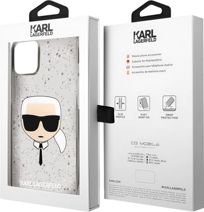 Karl Lagerfeld, Hoesje geschikt voor Apple iPhone 13 Mini - Karl Series Transparant met Glitter, Zwart