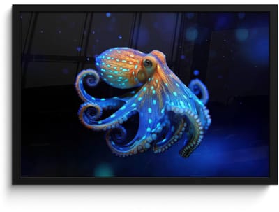 Poster in lijst - Fotolijst 60x40 cm - Posters - Octopus - Stippen - Blauw - Zee - Posterlijst zwart - Decoratie - Wanddecoratie woonkamer - Muurdecoratie slaapkamer