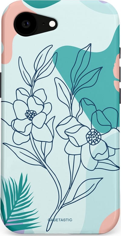 Casetastic Hoesje Geschikt voor Apple iPhone 16e Magsafe - Stijlvolle Beschermende Duo-layer Case - Zeegroen Bloemenfestijn