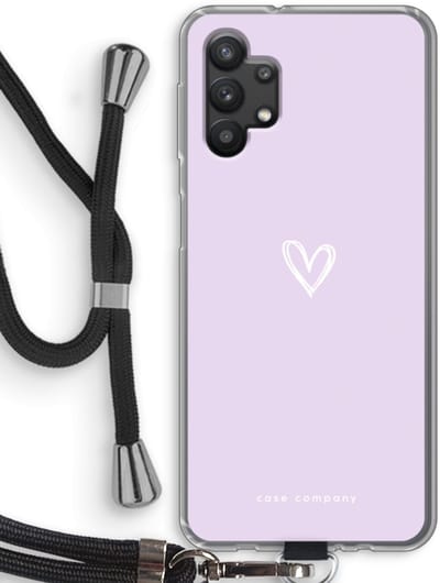 Case Company® - Hoesje met koord geschikt voor Samsung Galaxy A32 5G hoesje met Koord - Klein hartje paars - Telefoonhoesje met Zwart Koord - Bescherming aan alle Kanten en Over de Schermrand