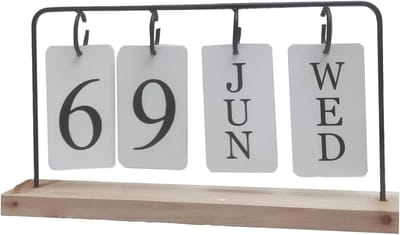 Eeuwigdurende Kalender - Bureau Decoratie - Datum Bijhouden - Hout Metaal Combinatie - 29 x 16 cm - Zwart