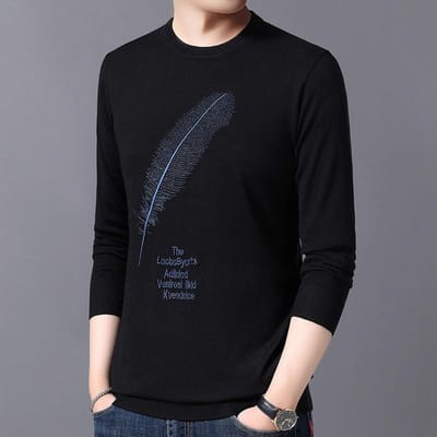 T-shirt met lange mouwen voor heren, casual ronde hals, herfst jacquard ondershirt, herentop herfst XXXXL black