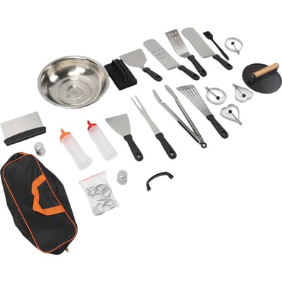 Bakplaat Accessoires Kit Bakplaat Grill Gereedschap Set Professionele Grill BBQ Spatel Set met Braadslede Deksel Spatel Fles gray