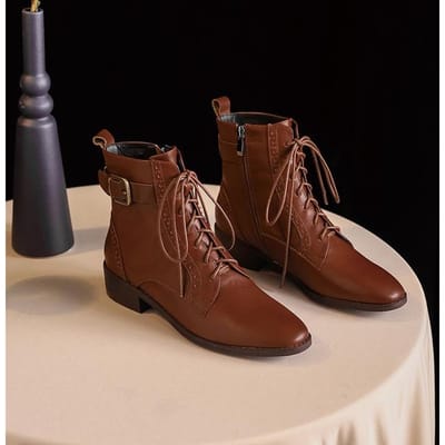 Echt Leer Chelsea Boots Ronde Neus Metalen Riemgesp Dames Laarzen / Herfstmode Zijrits Dames Schoenen Maat 34 -43 43 brown